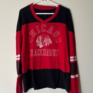 Chicago Blackhawks Red & Black Longsleeve V-Neck